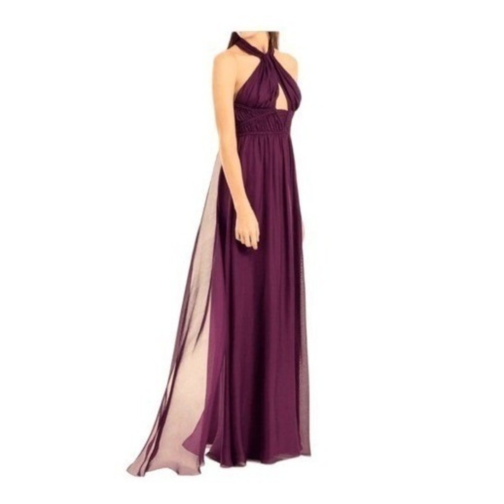 Leon Max Limited Edition Evening Gown Halter Purple Chiffon Pleated Maxi Dress 6